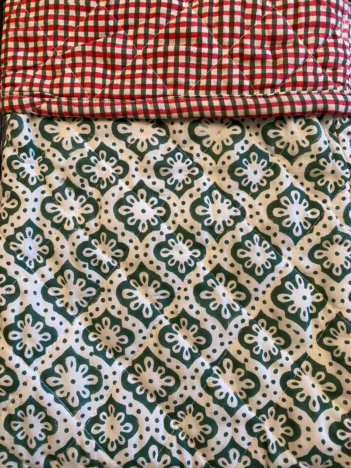 Green Gems hand block print Christmas stocking