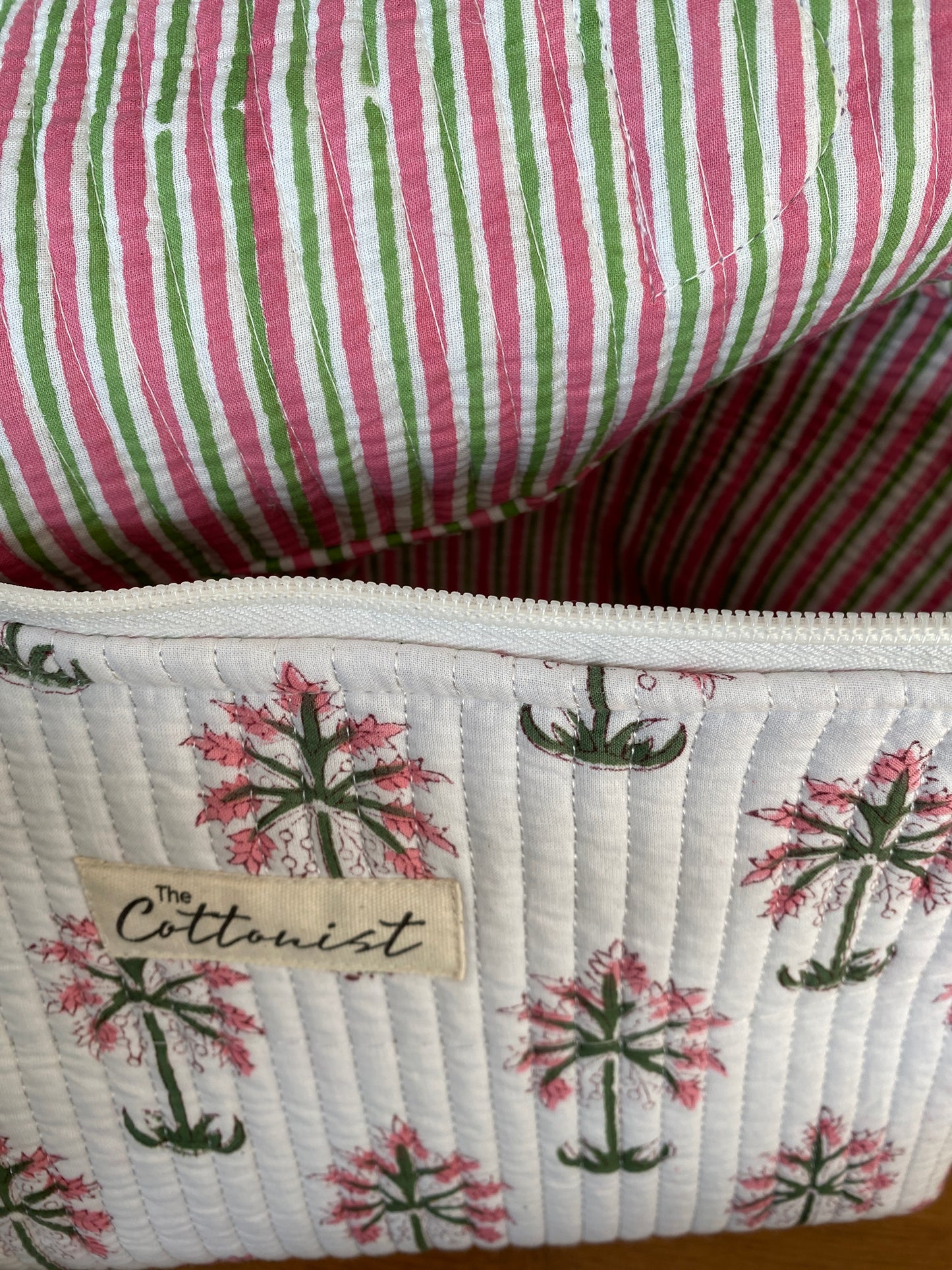 Pink blooms Handblock printed cosmetic bag / Travel kit