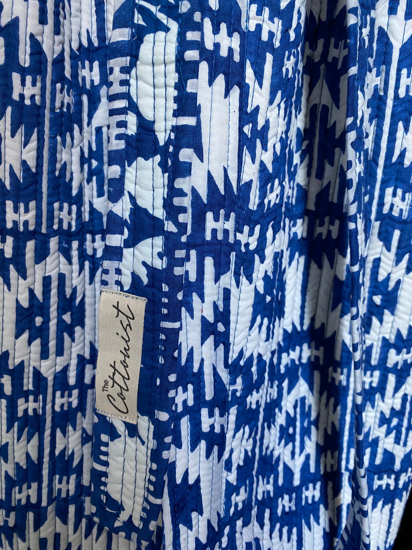 Neelam(Blue) booti/Ikat handblock print Reversible Quilted Kimono robe