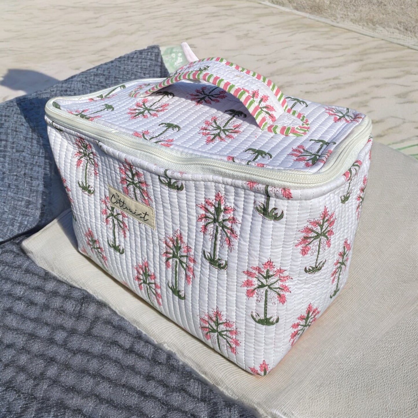 Pink blooms Handblock printed cosmetic bag / Travel kit