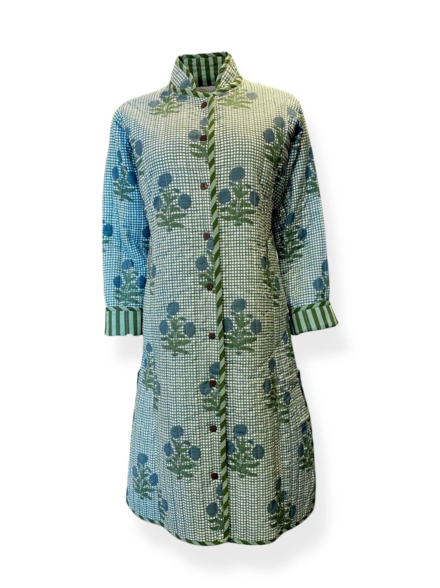 Forest Green Check Flora Quilted Jacket