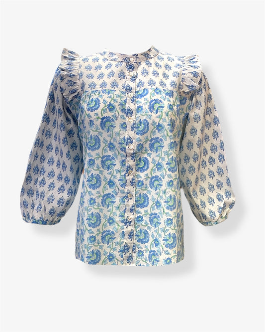Blue Blooms Print Top