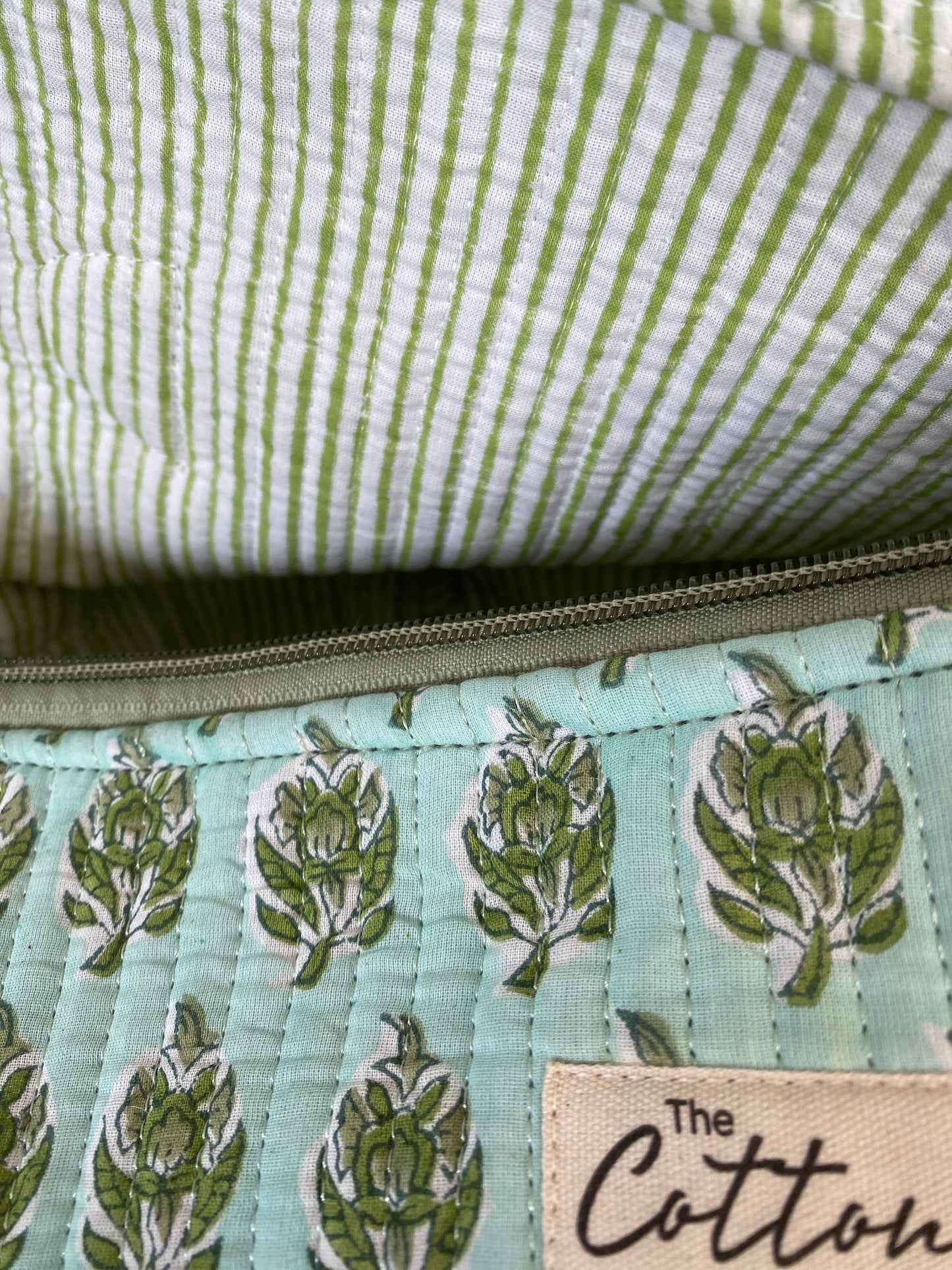 Mint Green Booti Handblock printed cosmetic bag \ Travel kit