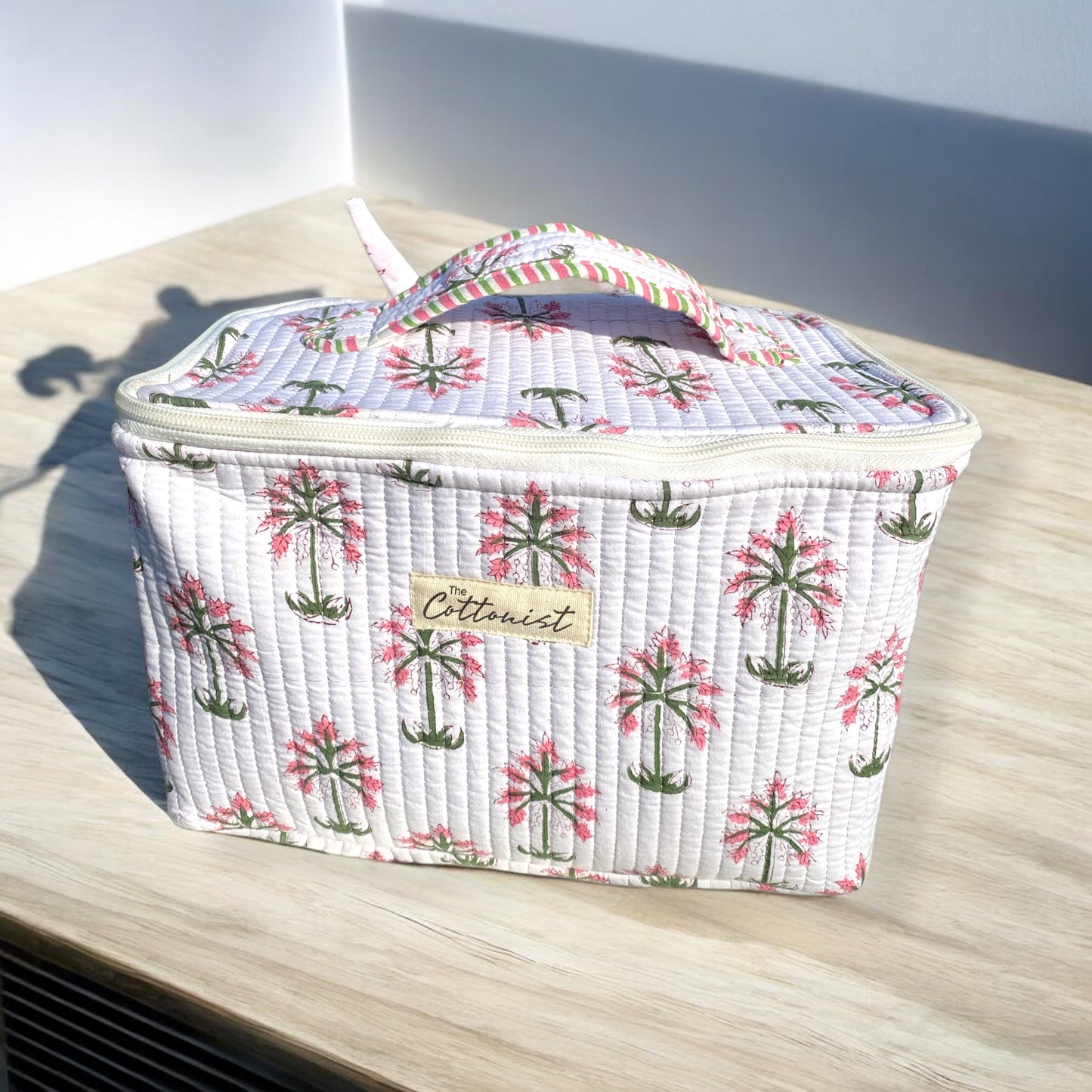 Pink blooms Handblock printed cosmetic bag / Travel kit