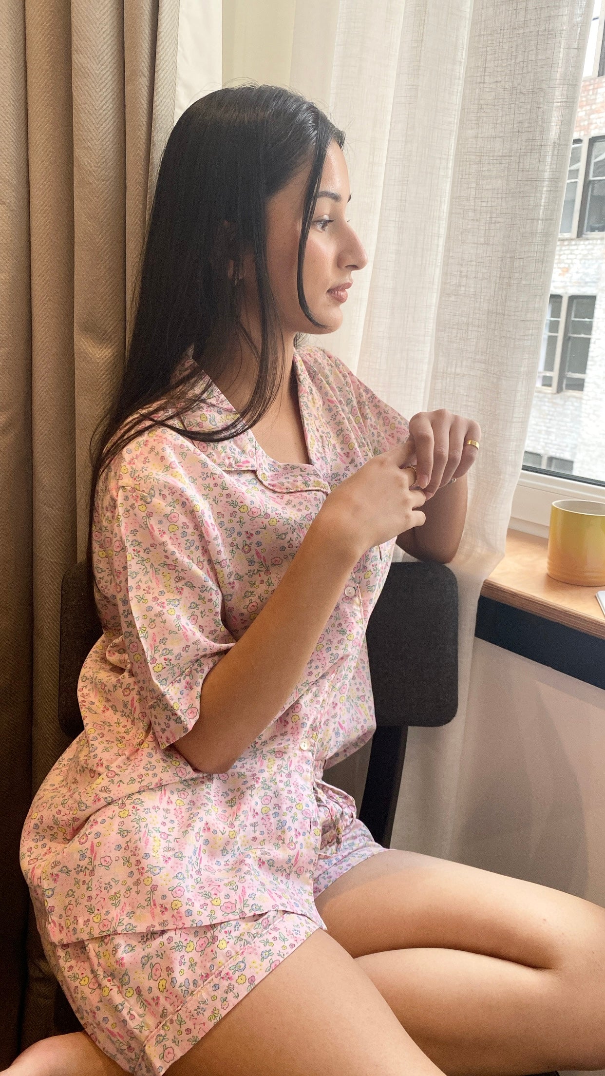 Soft Pink & Lemon Ditsy print Shorts set