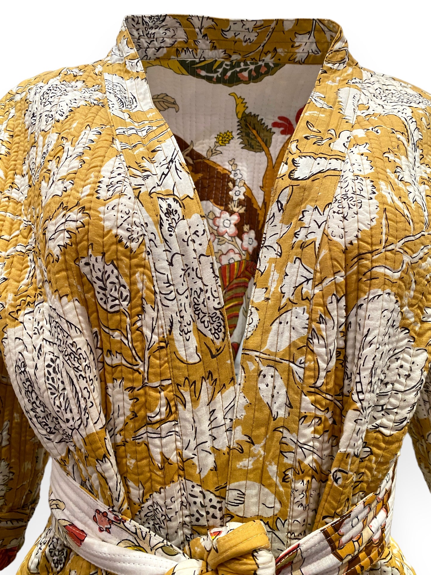 Ochre and Ivory Reversible Quilted Kimono robe