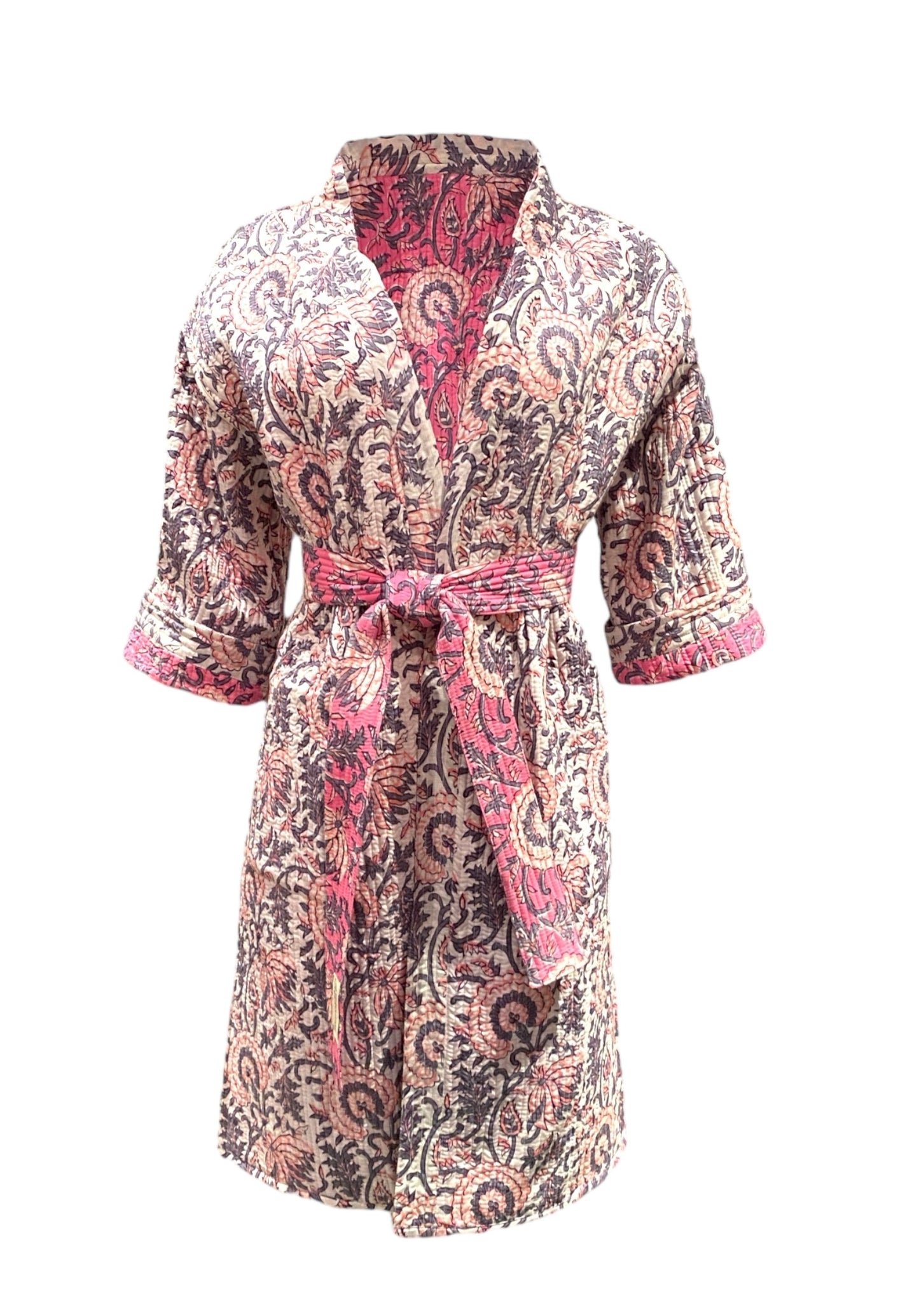 Gulabi Jaal Reversible Quilted Kimono robe
