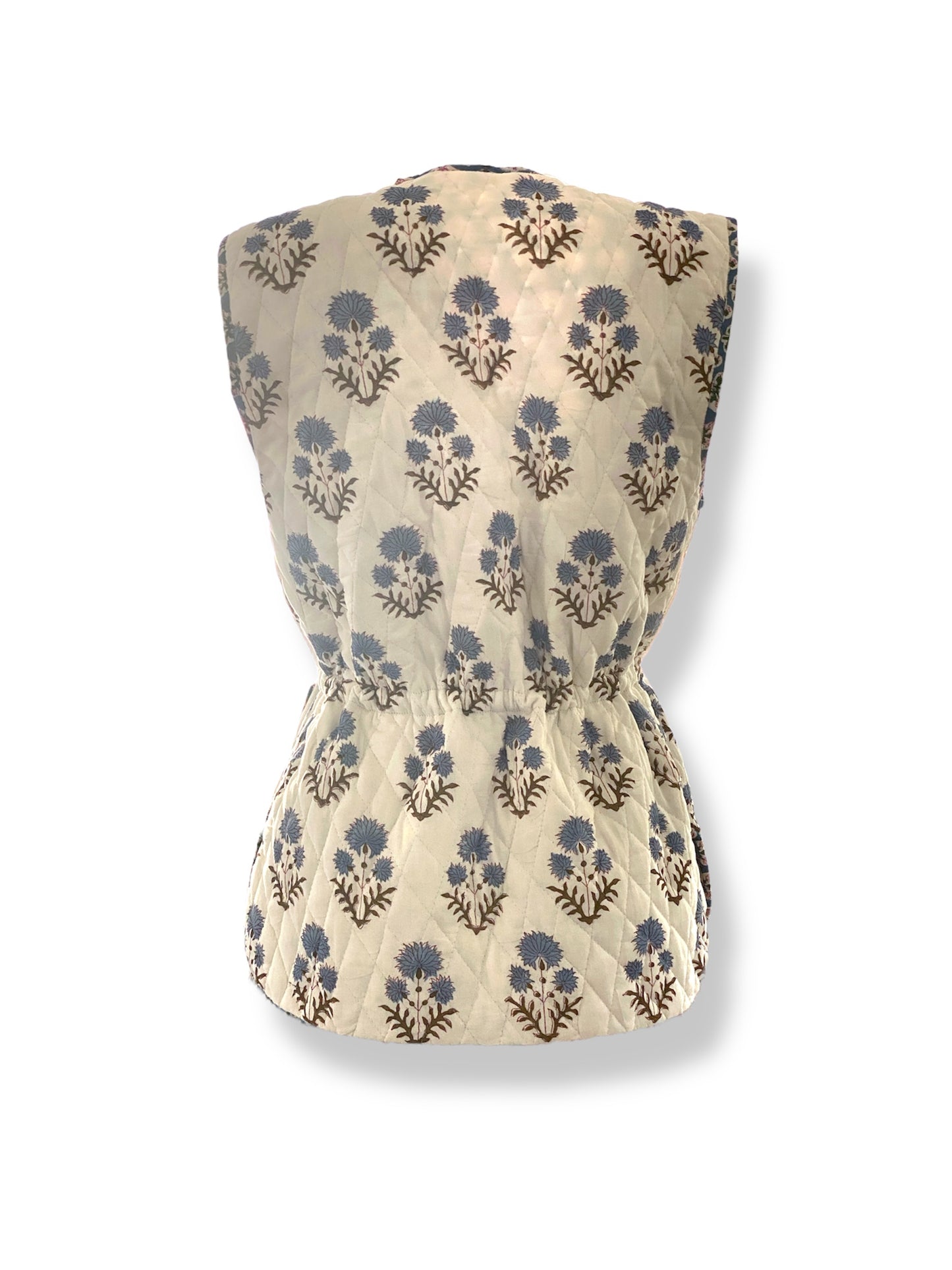 Soft Cobalt Bahaar Booti Reversible Quilted Gilet