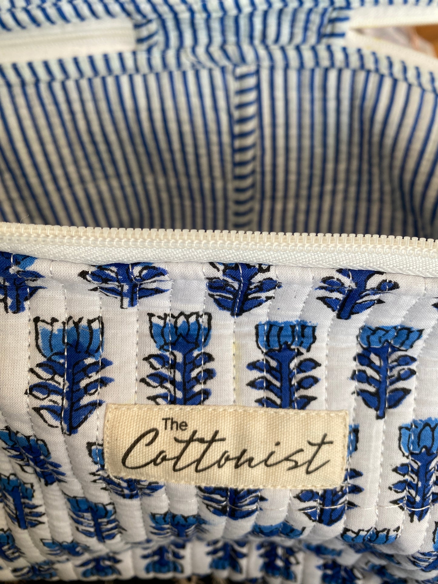 Blue and white boota Handblock printed cosmetic bag / Travel kit