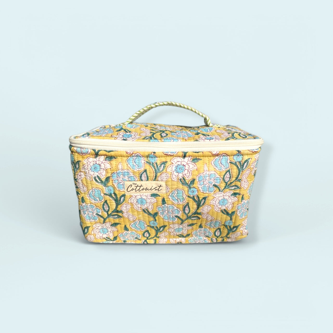 Lemon Blooms Handblock printed cosmetic bag / Travel kit