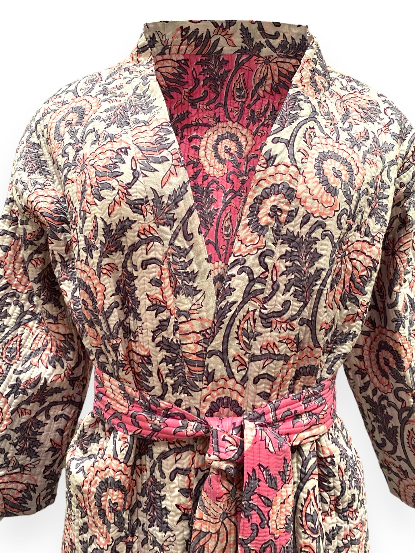 Gulabi Jaal Reversible Quilted Kimono robe