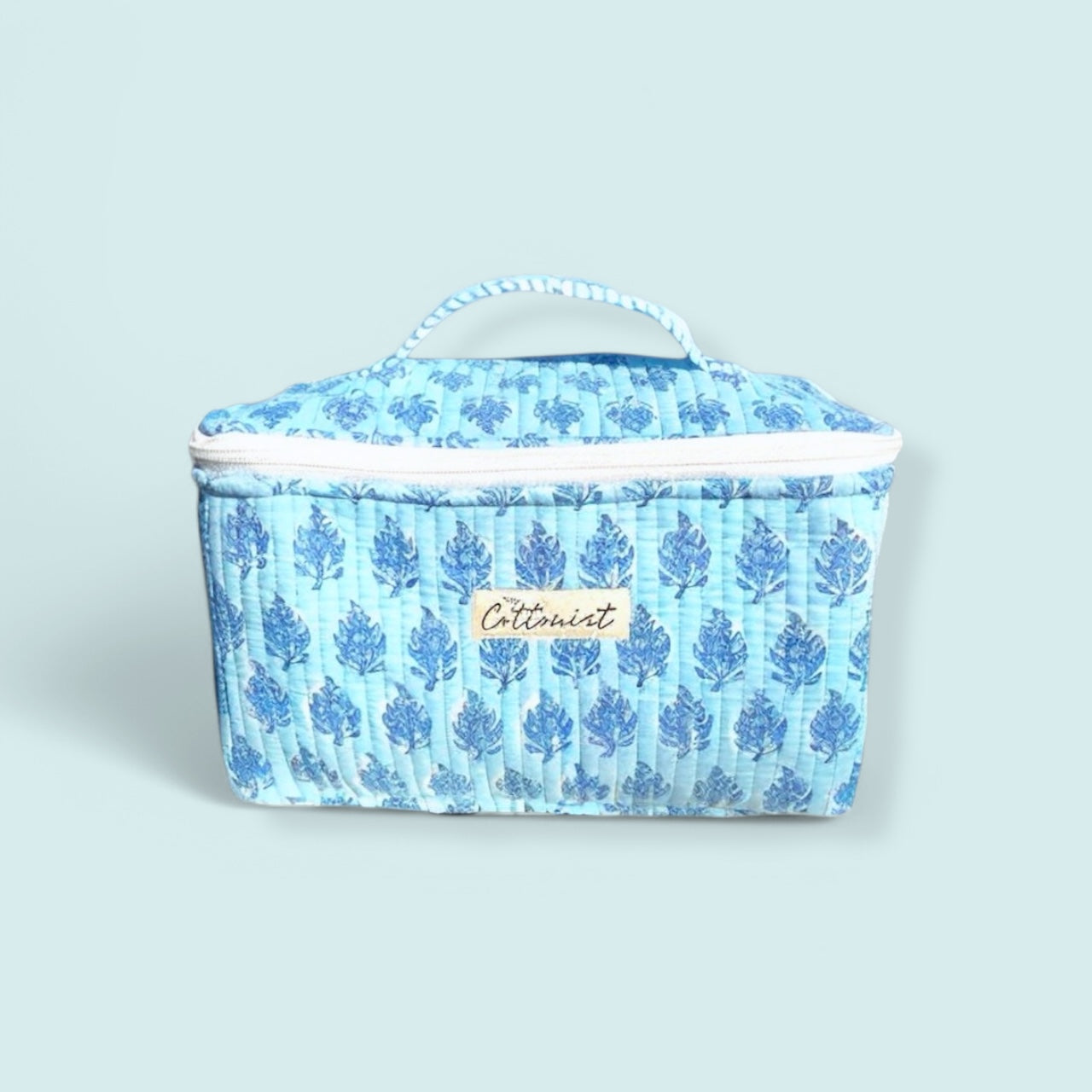 Ice Blue Booti Handblock printed cosmetic bag / Travel kit