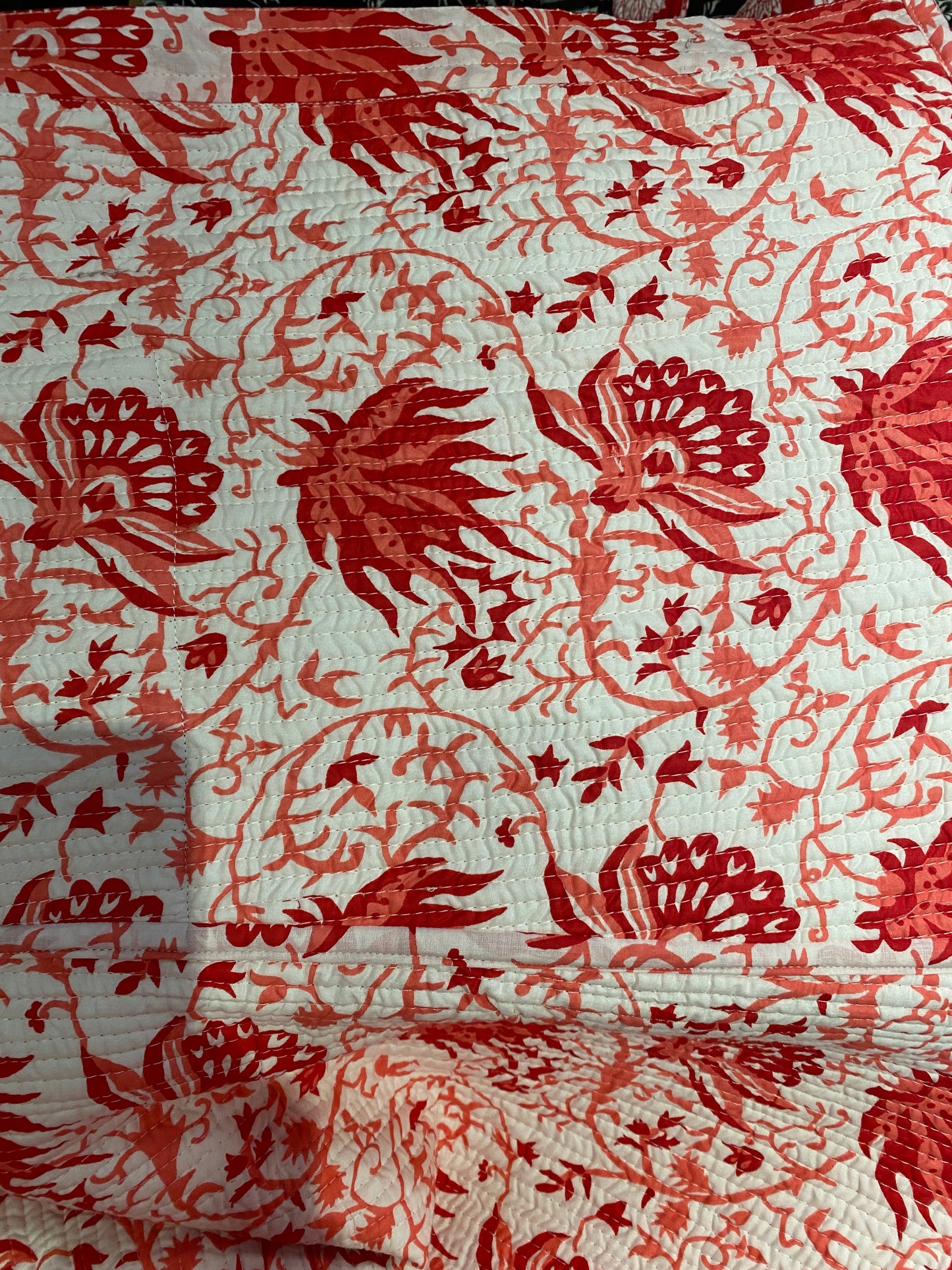 Red & white Phool handblock print Reversible Quilted Kimono robe
