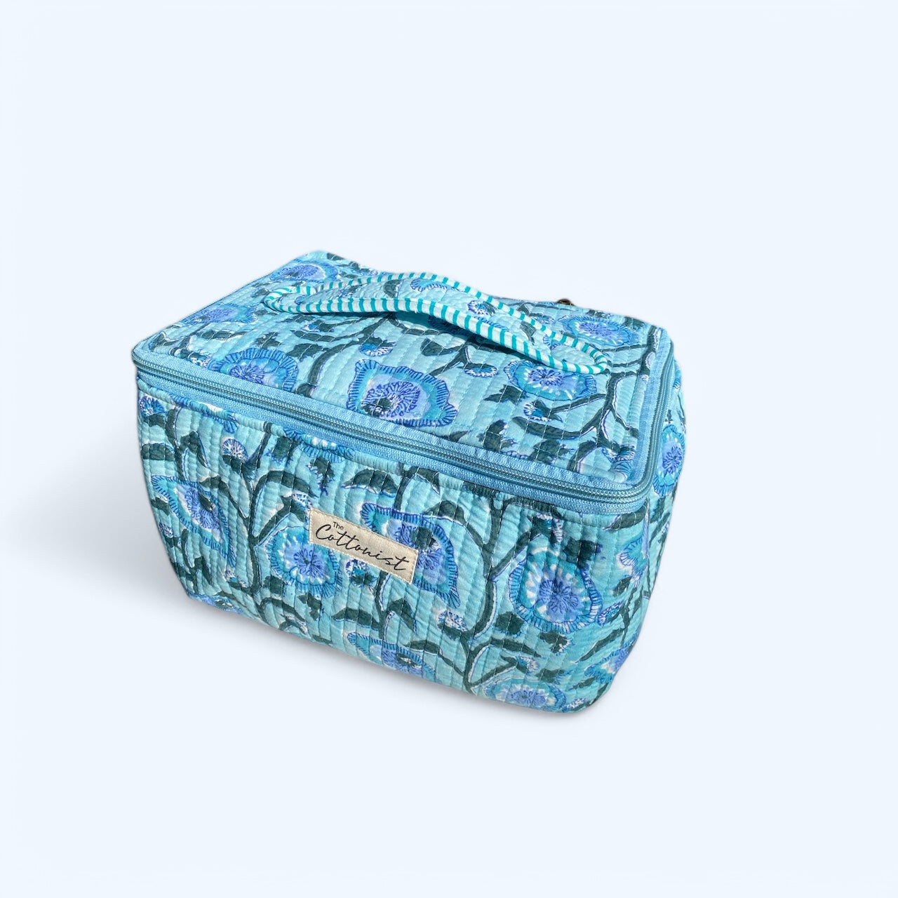 Blue sweetpeas Handblock printed cosmetic bag \ Travel kit