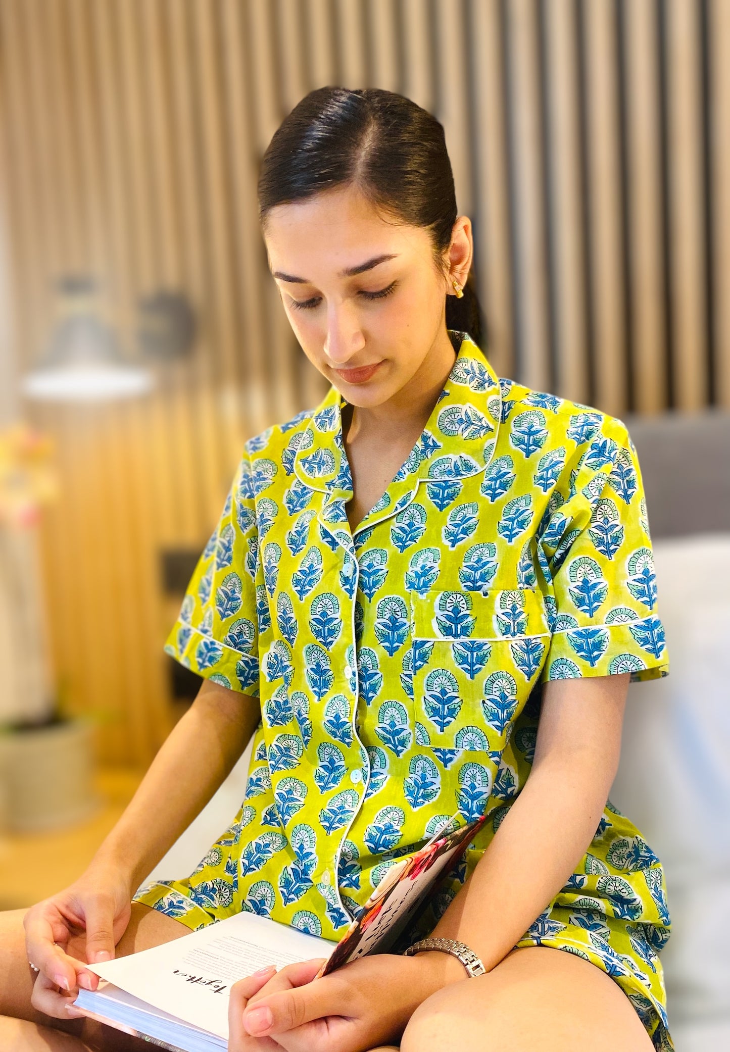 Lime green & Blue Booti Shorts set