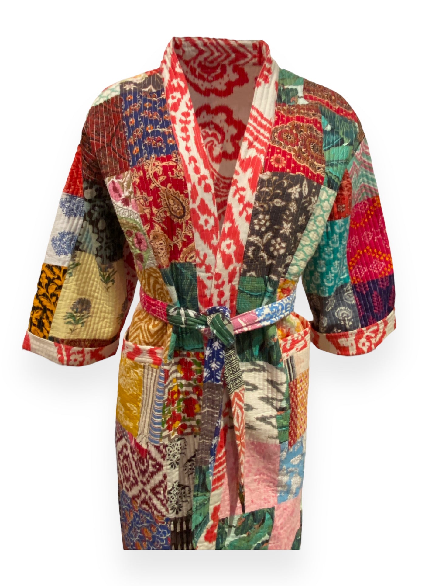 Scarlet Red Giant Paisley print Reversible quilted robe