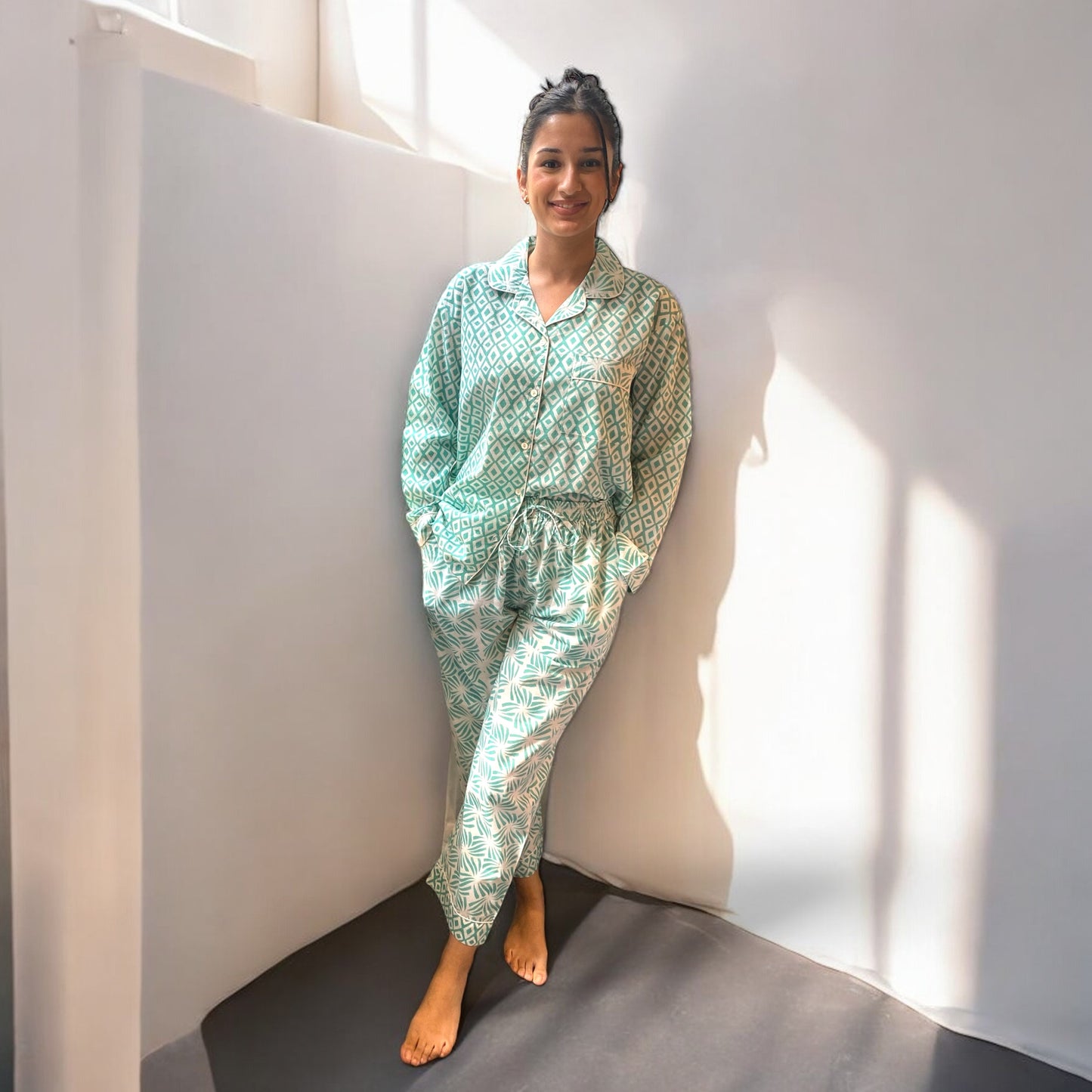 Fresh Mint handblock print Pyjama set