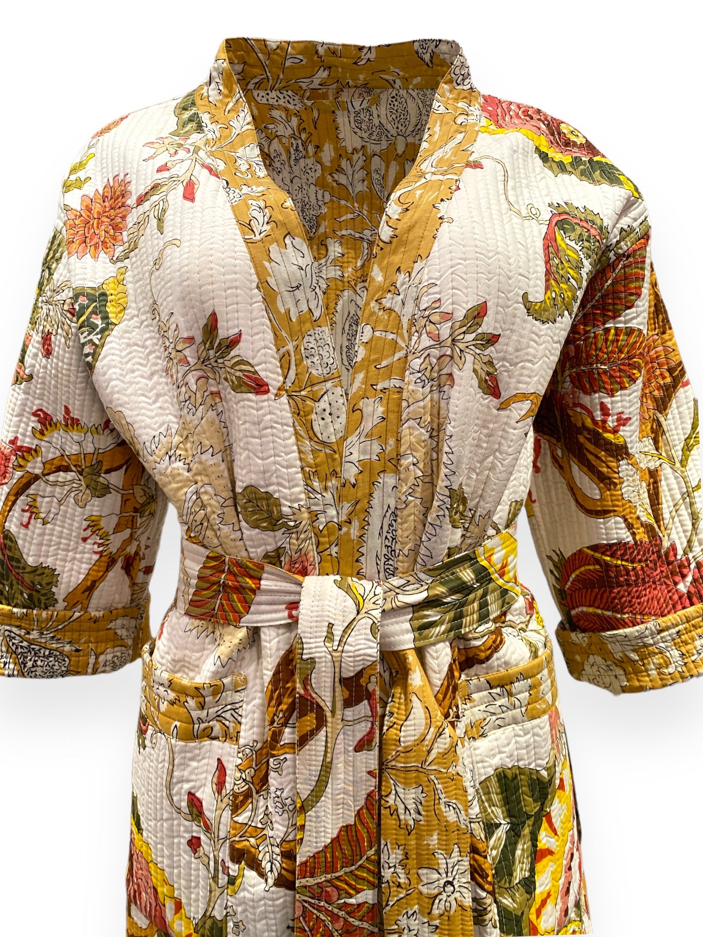 Ochre and Ivory Reversible Quilted Kimono robe