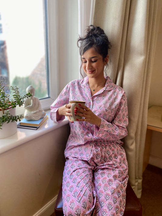 Pretty Pink Booti handblock print Pyjama set