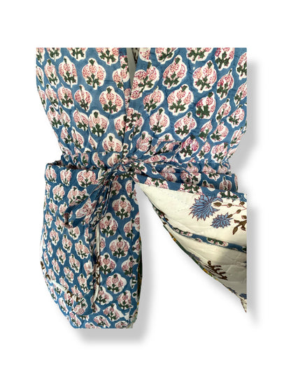 Soft Cobalt Bahaar Booti Reversible Quilted Gilet