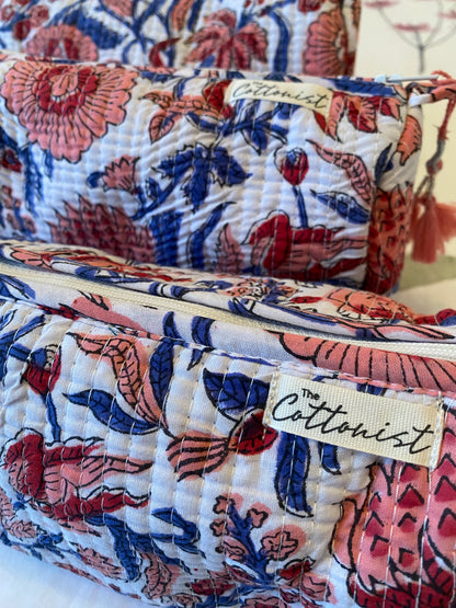 Vintage Florals handblock print cosmetic bags