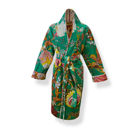 Gulmohar handblock print Reversible Quilted Kimono robe