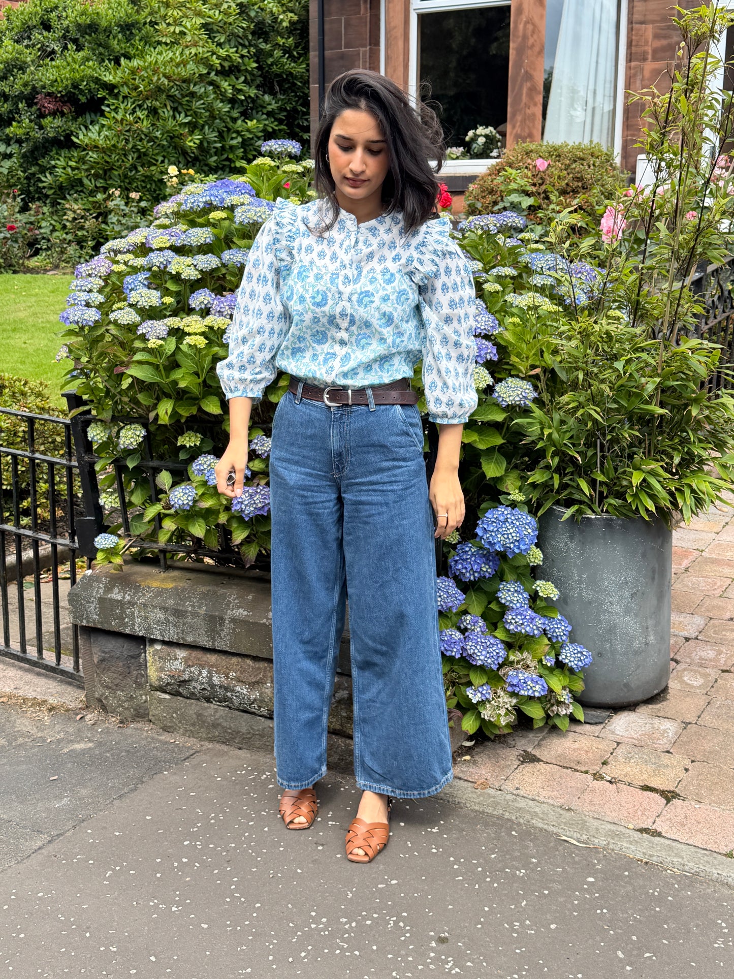 Blue Blooms Print Top
