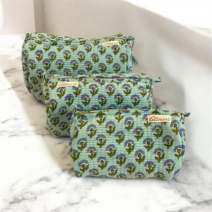 Mint Green Booti handblock print cosmetic bags