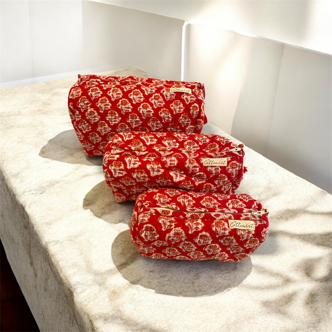 Christmas Red Booti handblock print cosmetic bags