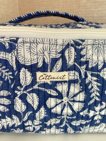 Beautiful Blue Handblock printed structured cosmetic bag / Travel kit