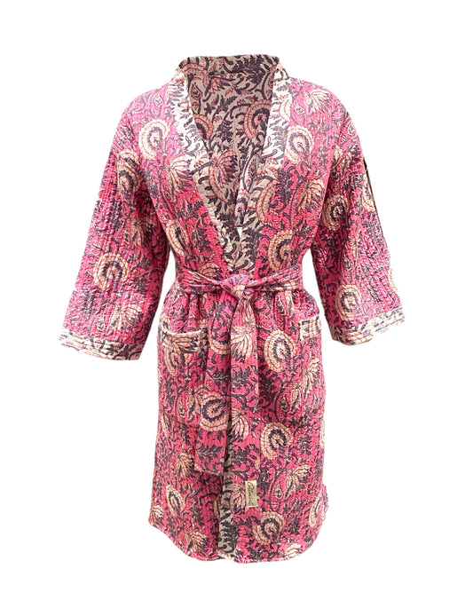 Gulabi Jaal Reversible Quilted Kimono robe