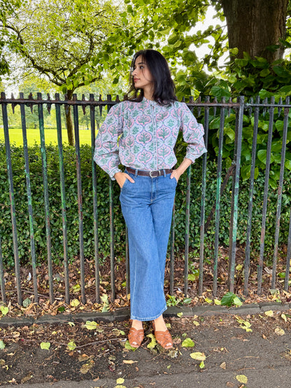Sage and Blush blooms print top