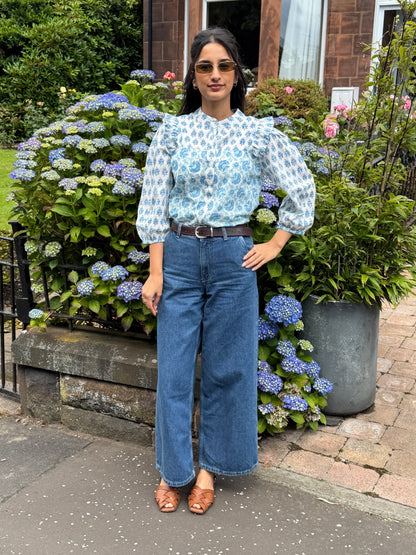 Blue Blooms Print Top