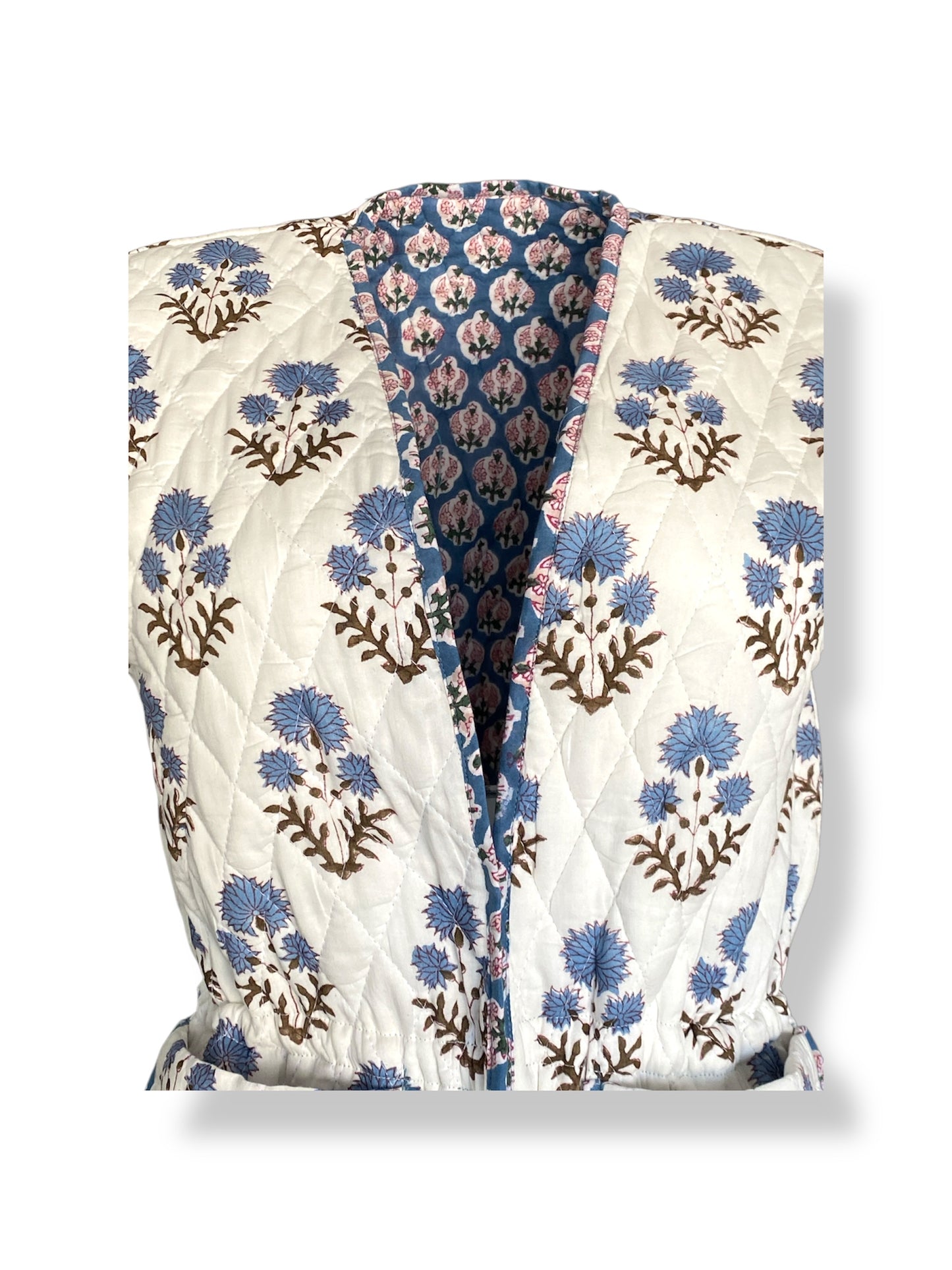 Soft Cobalt Bahaar Booti Reversible Quilted Gilet