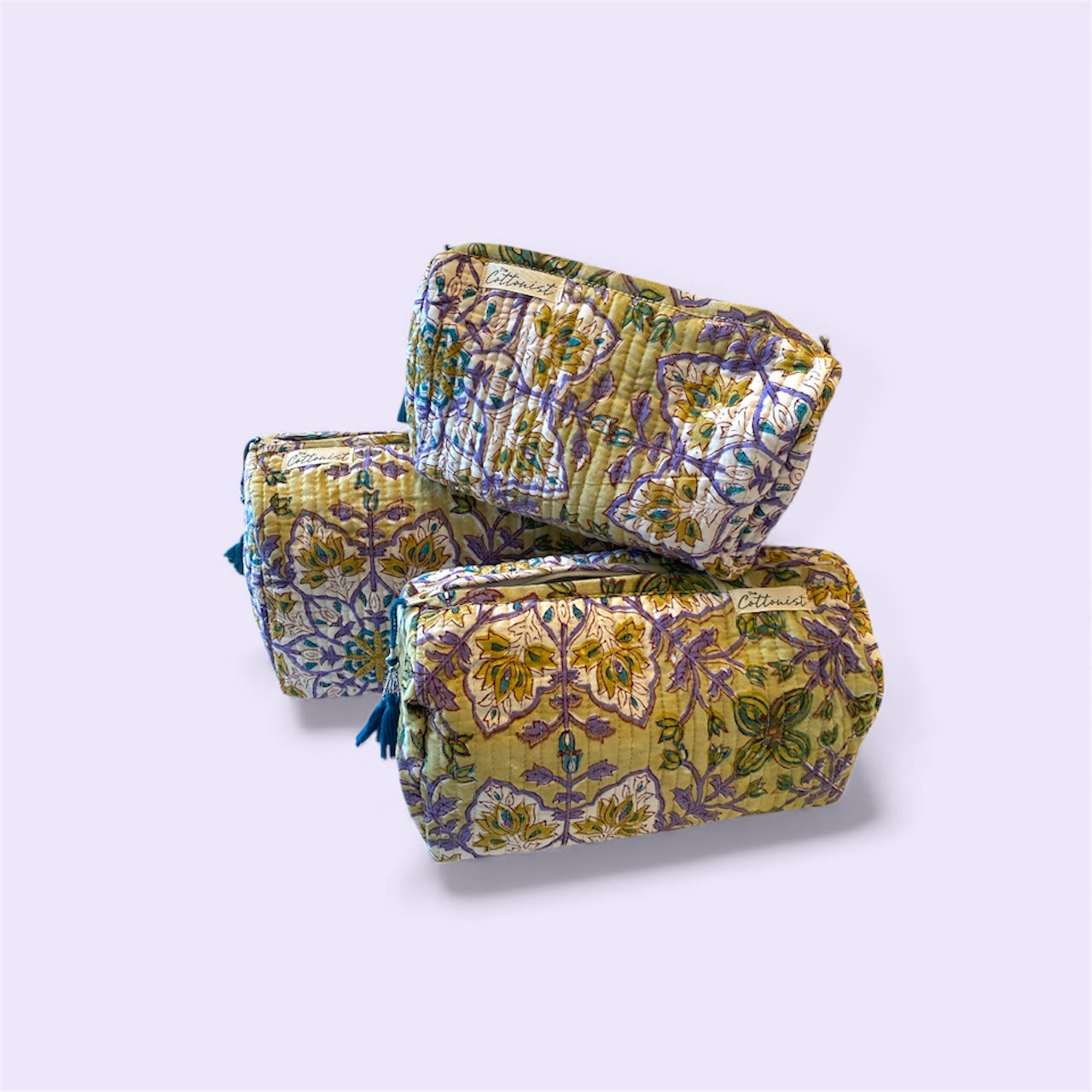 Spring Garden handblock print cosmetic bags
