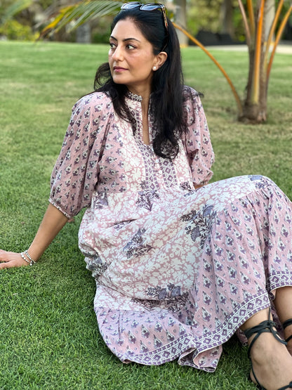 Muted Mauve Floral Midi Dress
