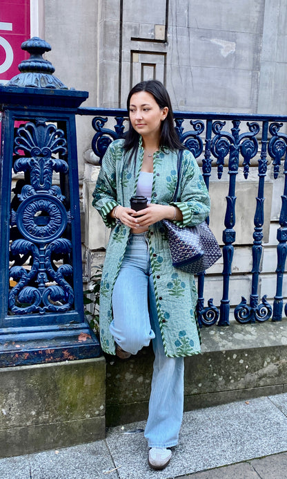 Forest Green Check Flora Quilted Jacket