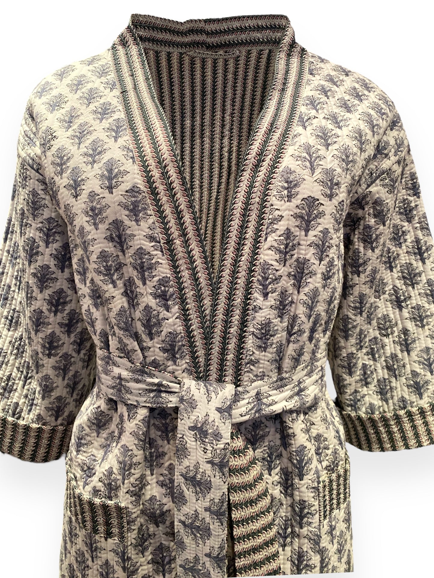 Grey Booti Reversible Quilted Kimono robe