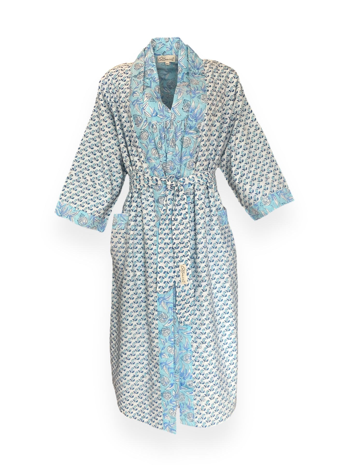 Ice Blue floral Reversible Cotton Robe/Kaftan