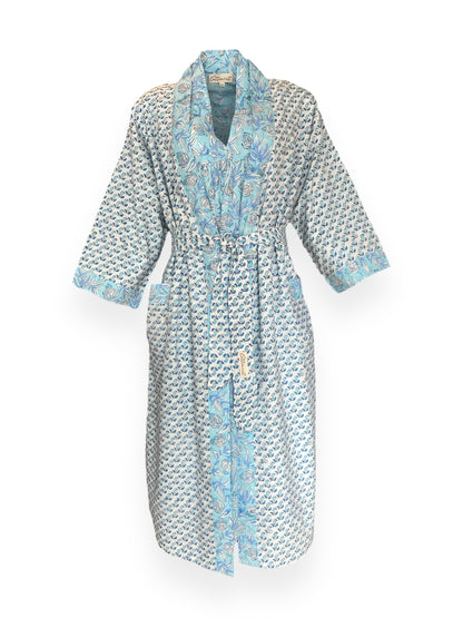 Ice Blue floral Reversible Cotton Robe/Kaftan