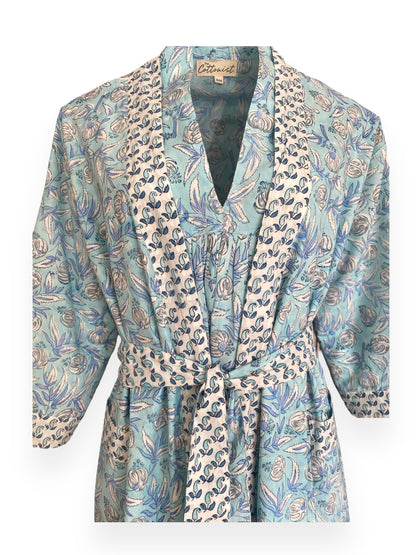 Ice Blue floral Reversible Cotton Robe/Kaftan