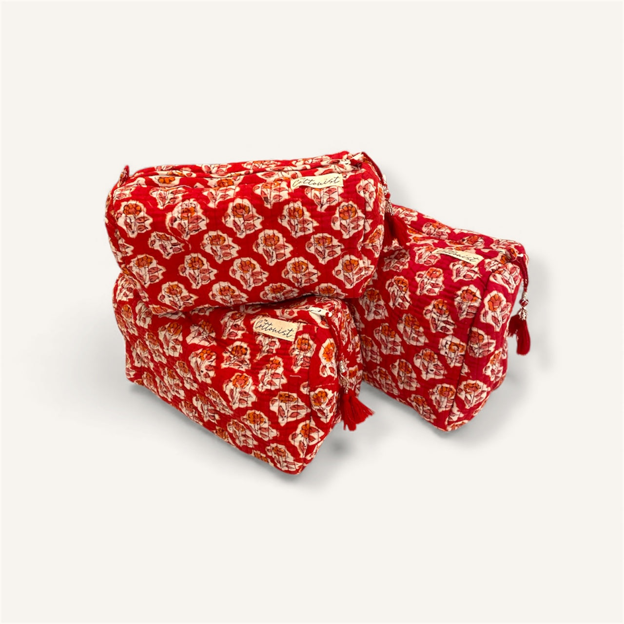 Christmas Red Booti handblock print cosmetic bags