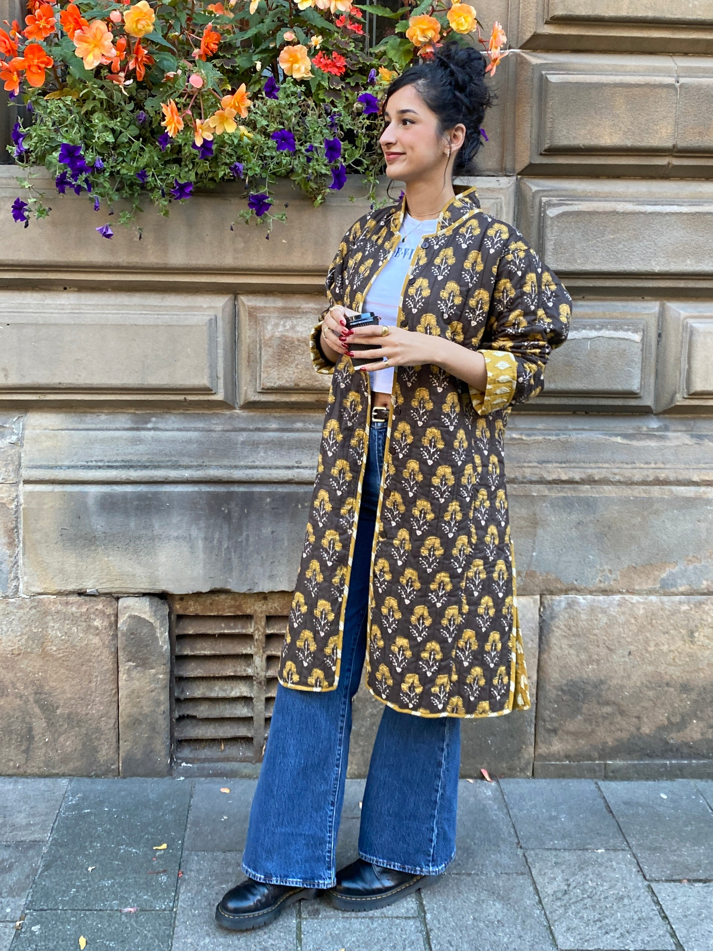 Coffee Mustard Flora Quilted Jacket