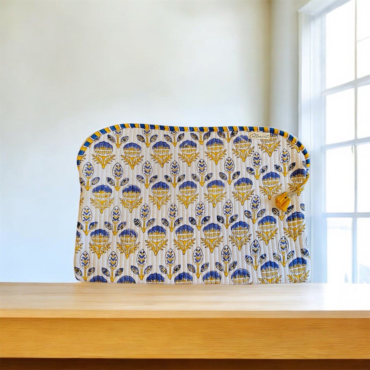Blue & Yellow Booti Quilted Laptop Sleeve