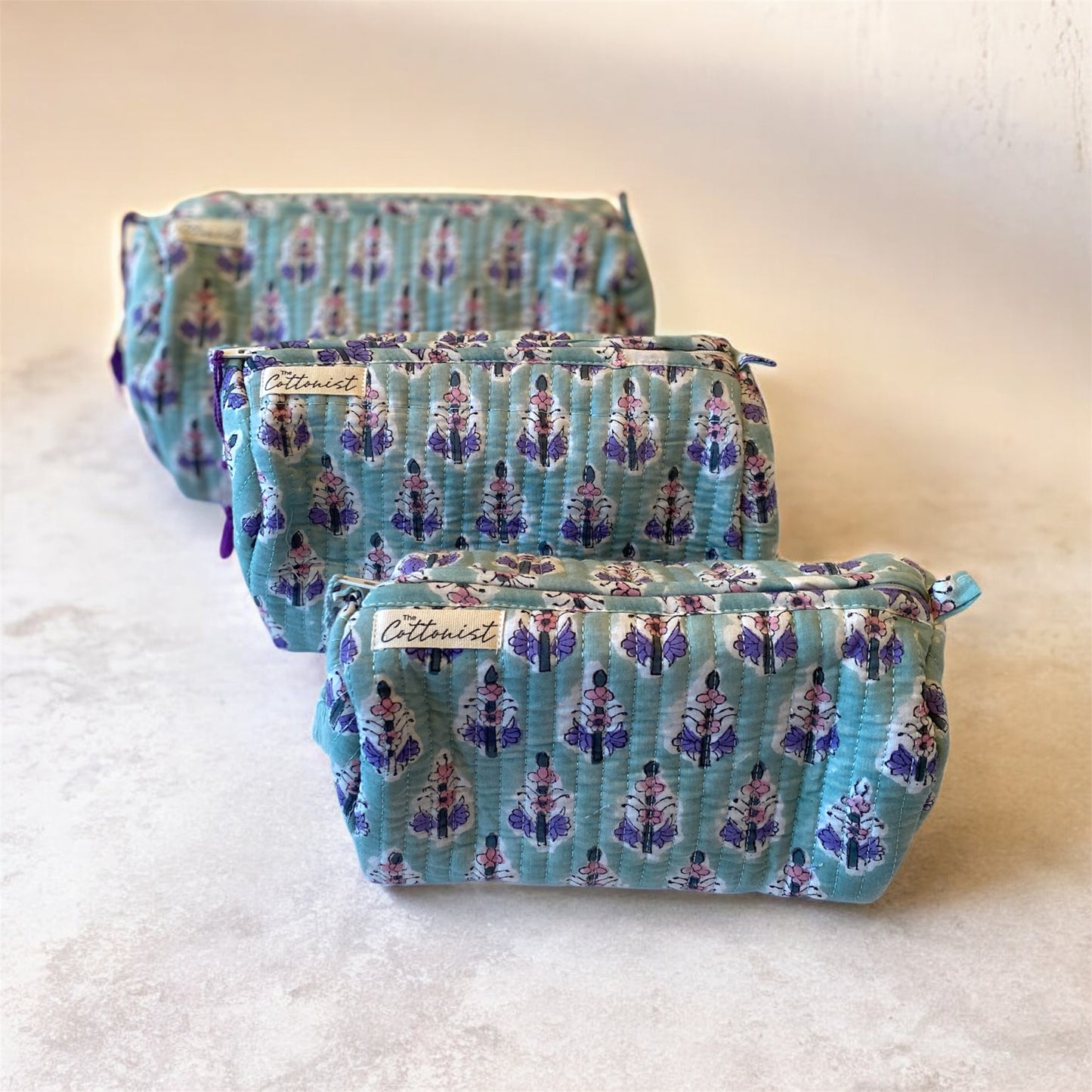 Sea green and Mauve booti handblock print cosmetic bags