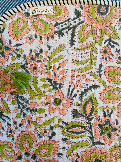 Peach and Lime Florals Quilted Laptop Sleeve