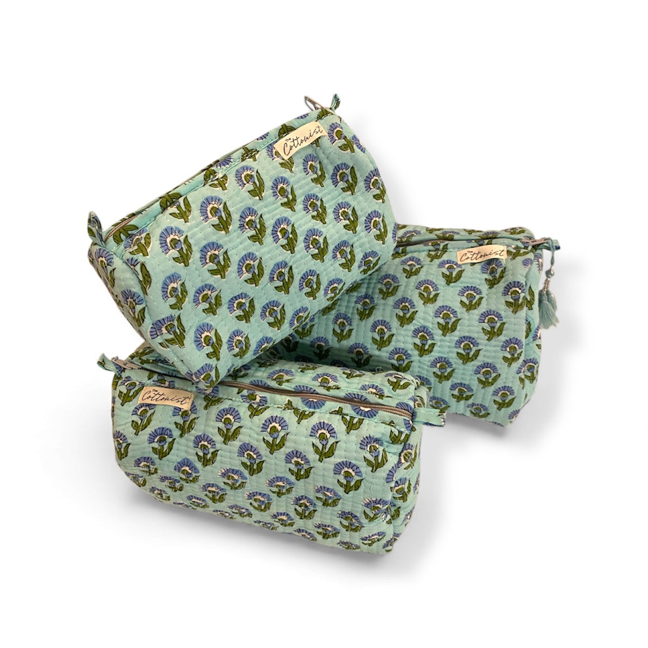 Mint Green Booti handblock print cosmetic bags