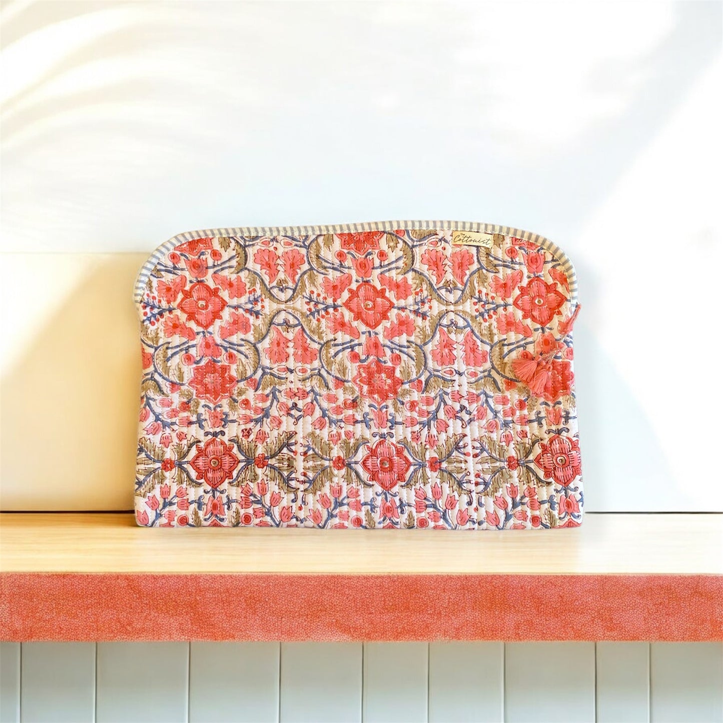 Peachy Pink Floral Jaal Quilted Laptop Sleeve