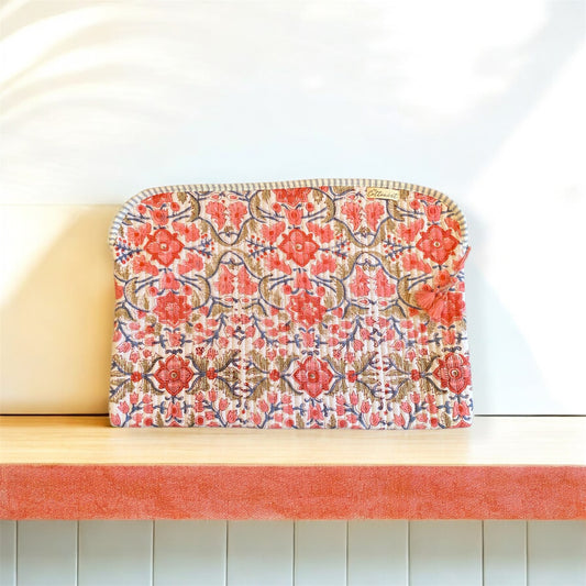 Peachy Pink Floral Jaal Quilted Laptop Sleeve