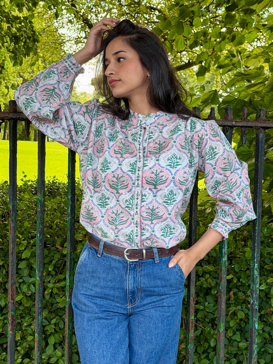 Sage and Blush blooms print top
